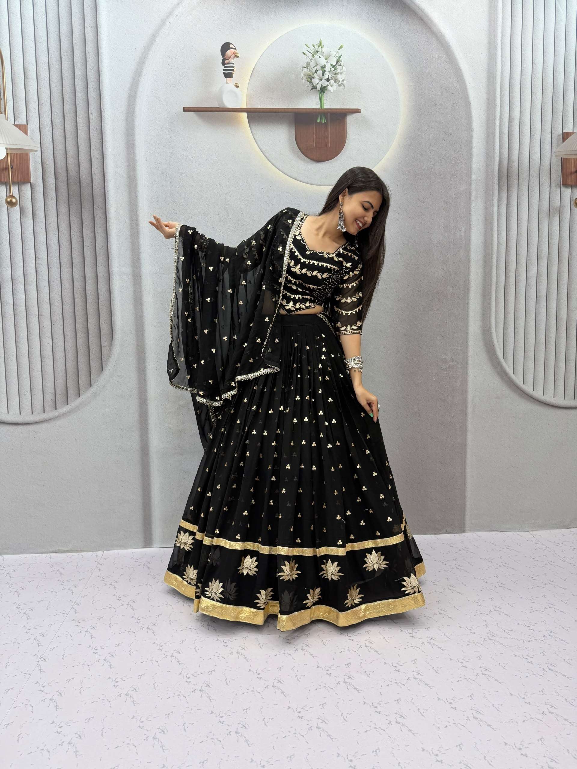 Classic and best Navratri Special wear black colour Fox Georgette fancy fabric Vintage Chaniya Choli wholesale in surat 339